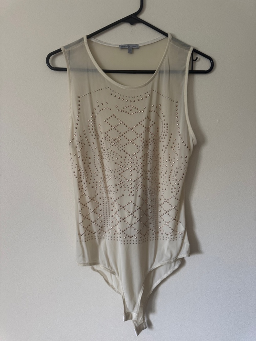 Studded Ivory Sleeveless  Sheer Bodysuit